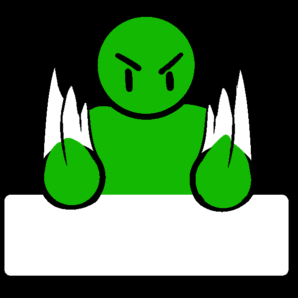 An angry green figure slamming their hands down on a horizontal white rectangle.